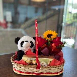 cesta girassol e panda